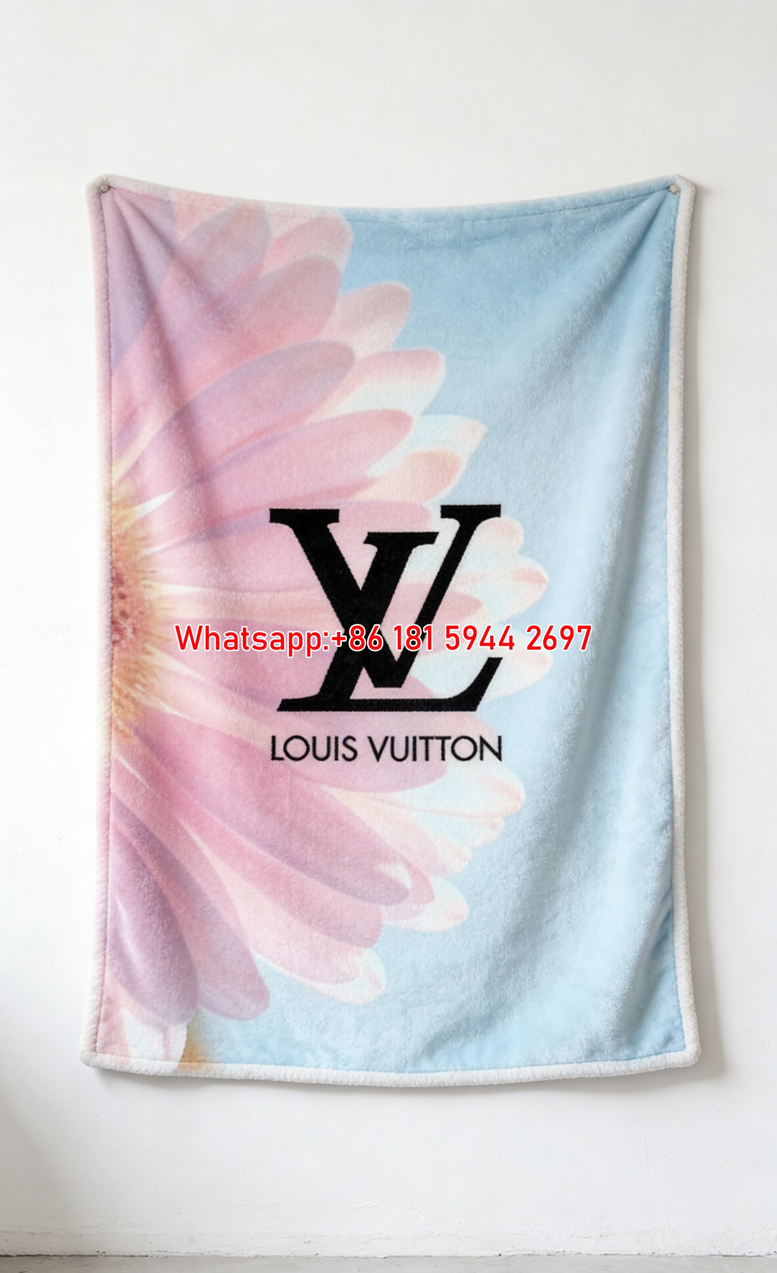 Pastel Pink Flower LV Flannel Throw Blanket 312